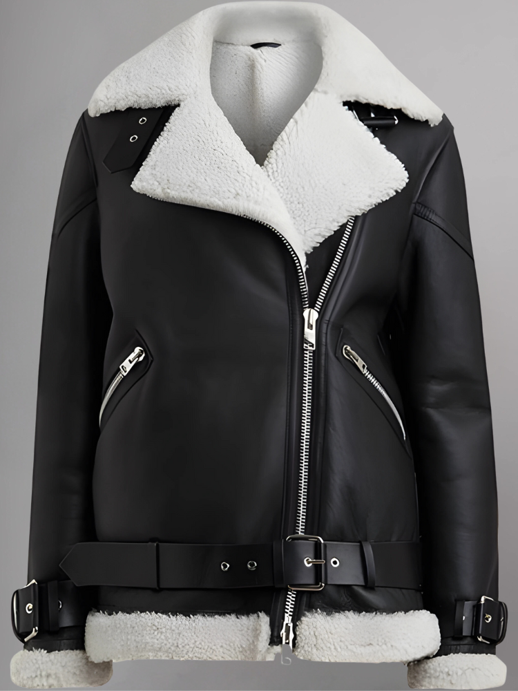 Patty Black Shearling Leather Jacket