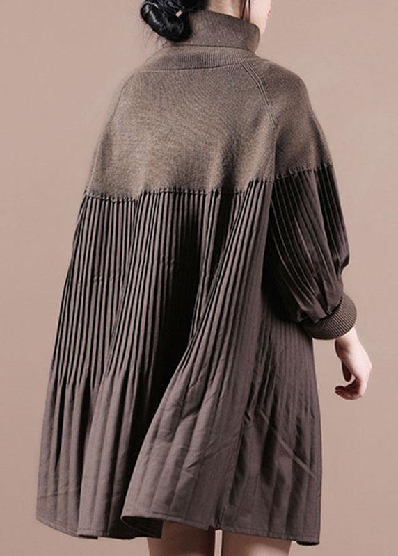Vintage Chocolate High Neck Patchwork Fall Sweater Dress