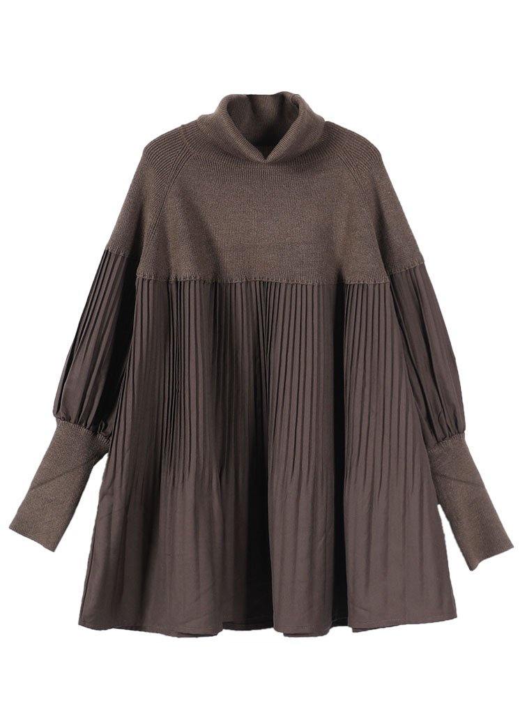 Vintage Chocolate High Neck Patchwork Fall Sweater Dress