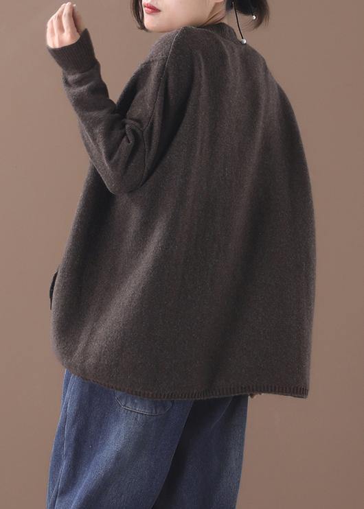 Vintage chocolate knitted top trendy plus size patchwork sweaters asymmetric hem