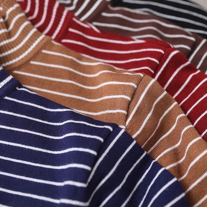 Vintage chocolate striped knitwear oversize high neck asymmetric clothes