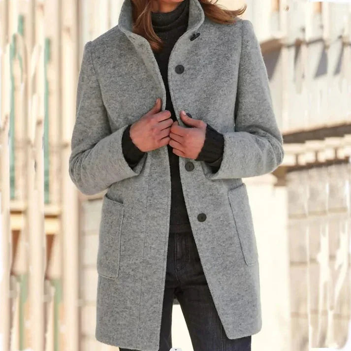 Elina – classic wool coat with a high collar and tailored cut
