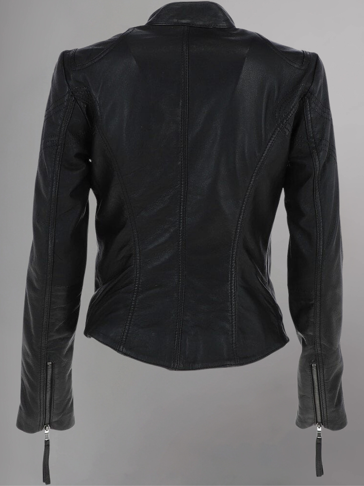 WOMEN SLIM FIT GENUINE BIKER STYLE CAFE RACER BLUE LEATHER JACKET