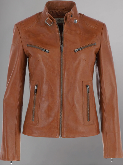 WOMEN SLIM FIT GENUINE BIKER STYLE CAFE RACER BLUE LEATHER JACKET