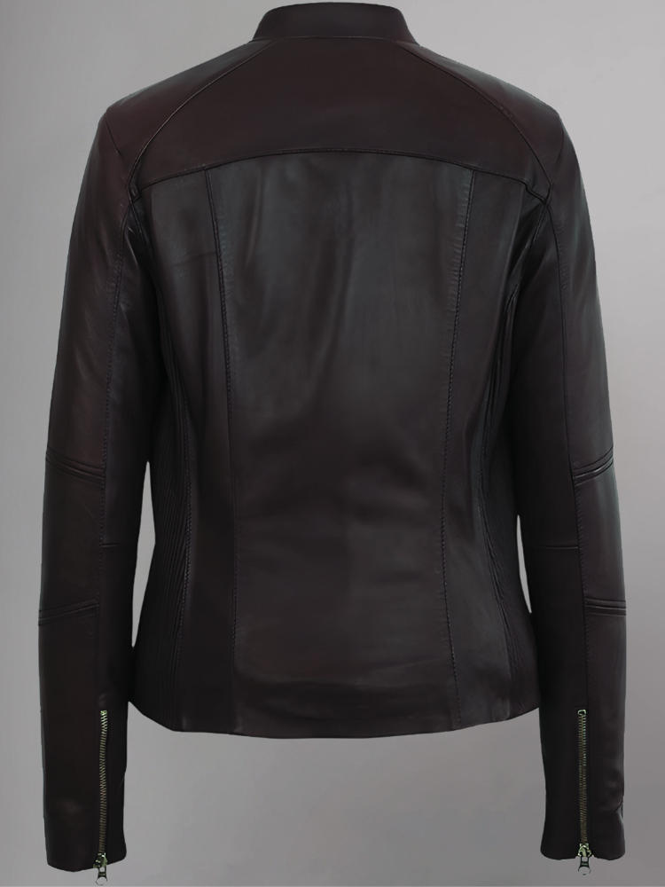 WOMEN’S MOTO BURGUNDY LAMBSKIN REAL LEATHER JACKET