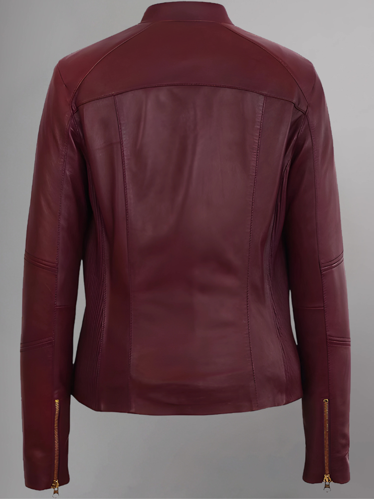 WOMEN’S MOTO BURGUNDY LAMBSKIN REAL LEATHER JACKET