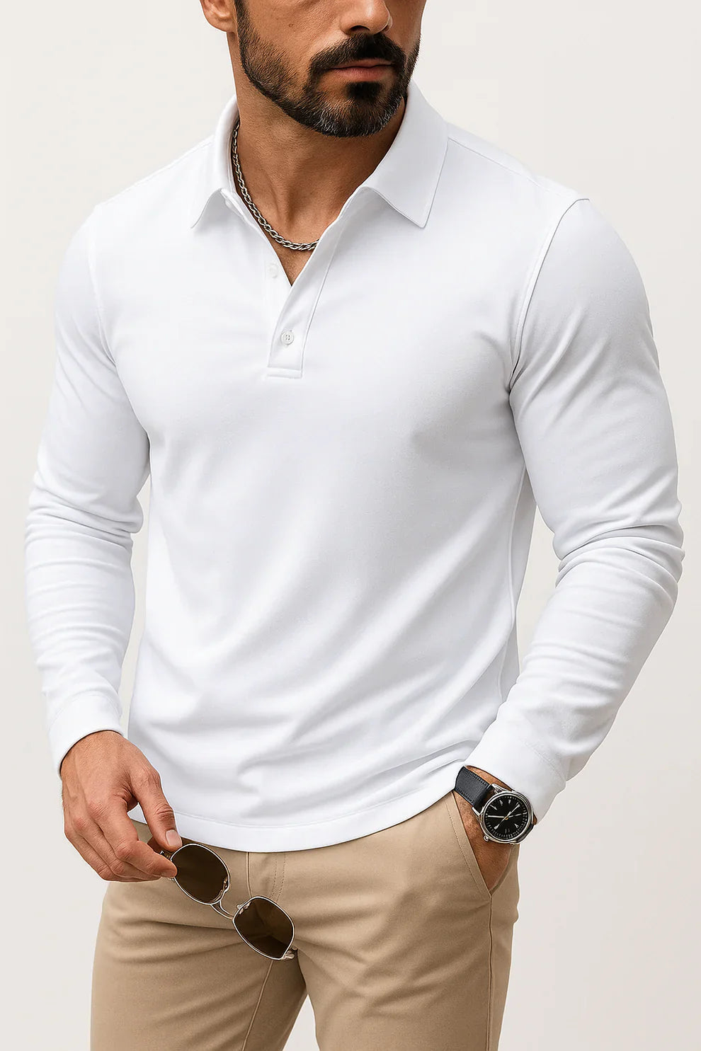 Men’s casual long-sleeve slim-fit polo shirt – men