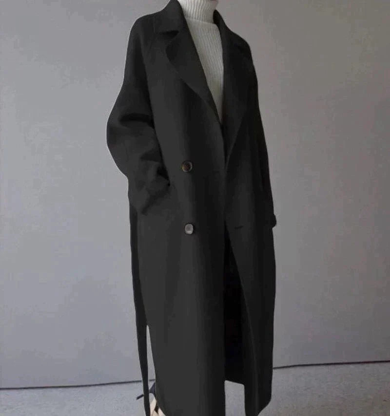 Long women's coat with belt – classic & figure-hugging