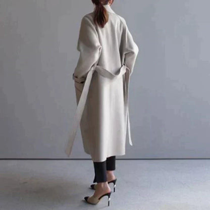 Long women's coat with belt – classic & figure-hugging