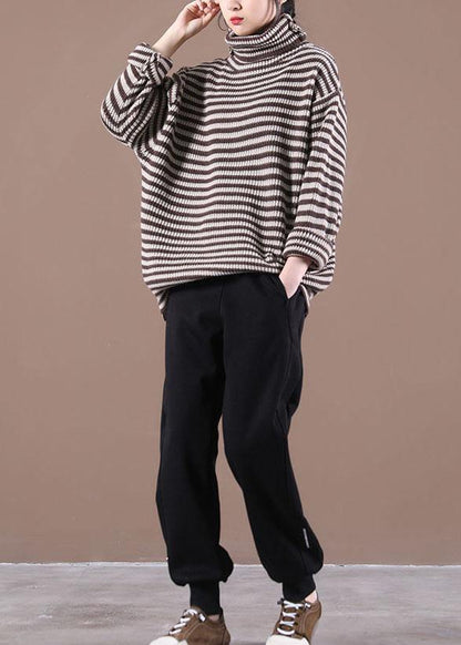 Women Chocolate Striped Long Sleeve Fall Knit Top