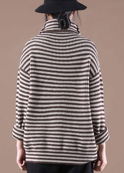 Women Chocolate Striped Long Sleeve Fall Knit Top