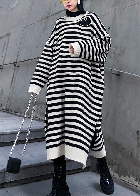 Women beige striped Sweater outfits Design o neck Hole DIY sweater dresses