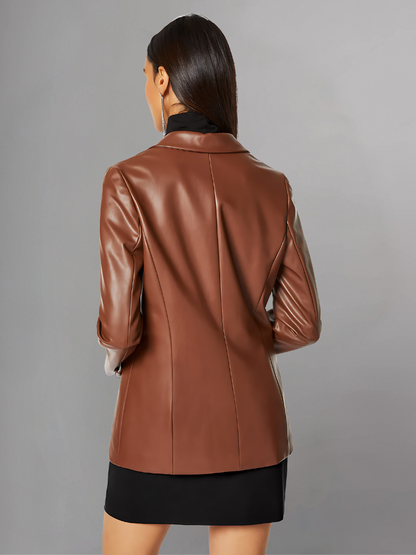 Women Black Leather  Blazer