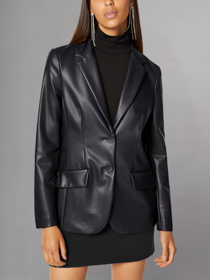 Women Black Leather  Blazer