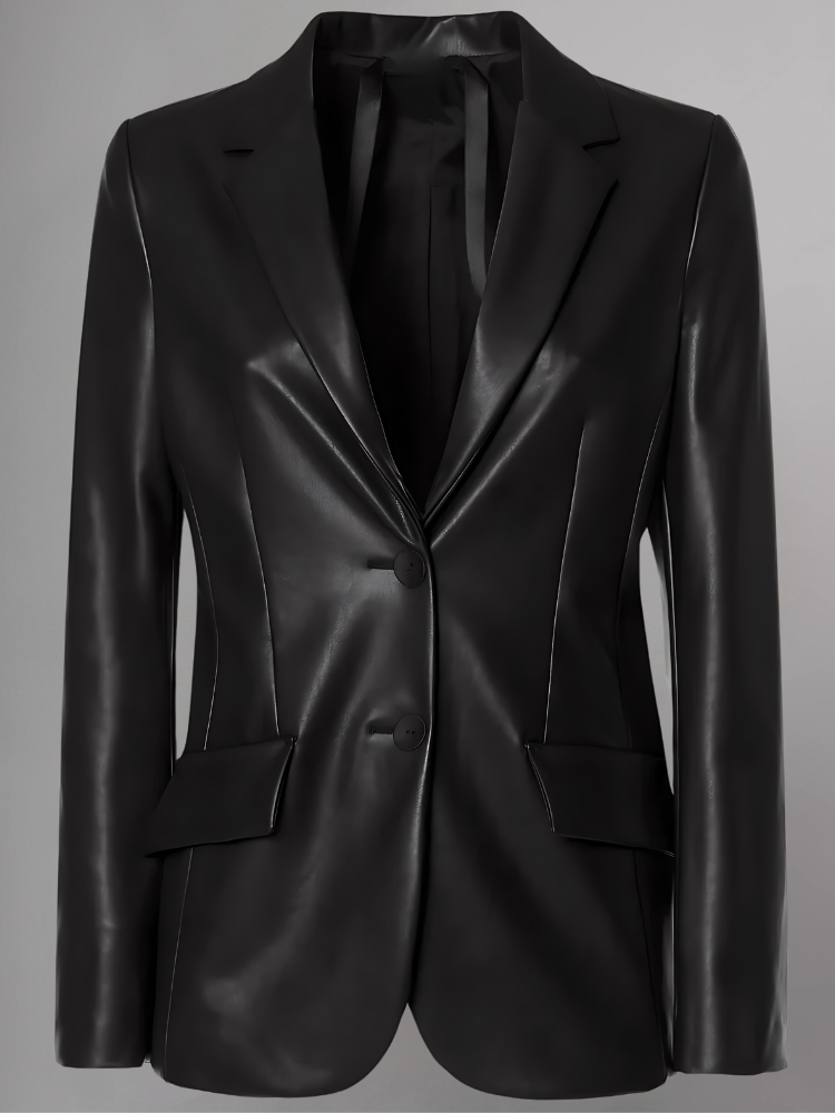 Women Black Leather  Blazer