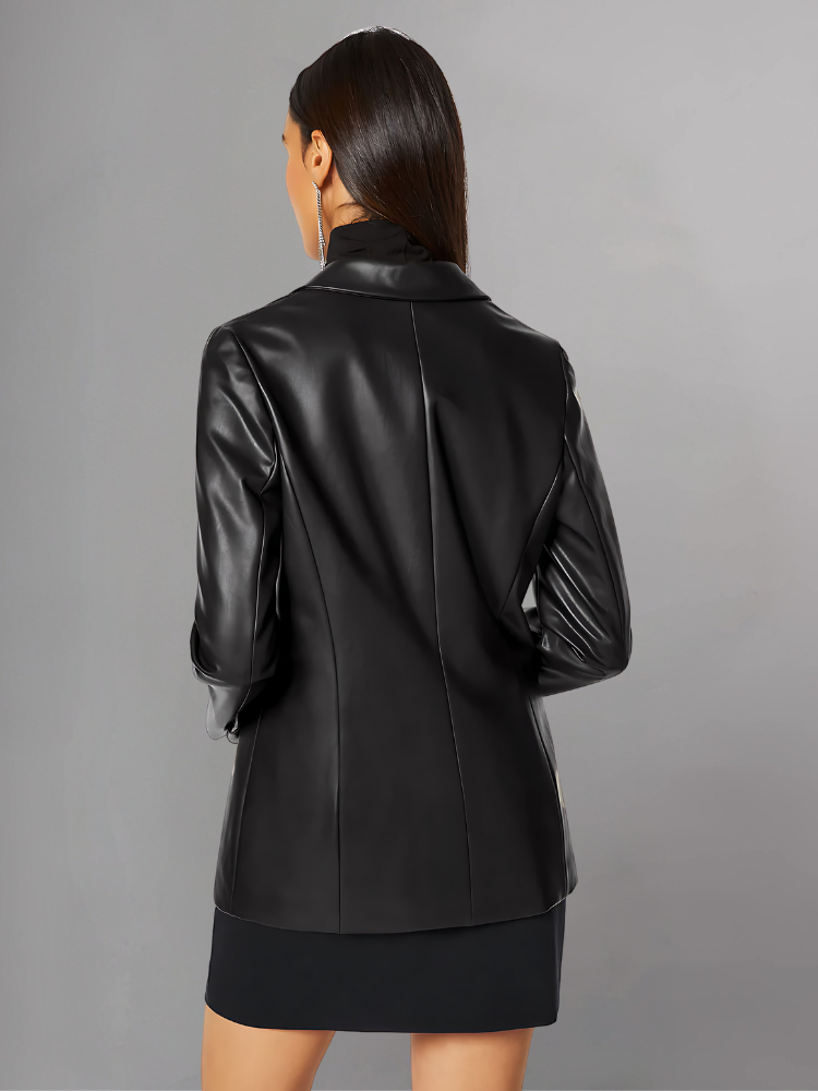 Women Black Leather  Blazer