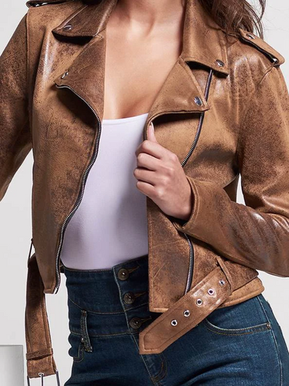 Women Distressed Moto Leather Jacket