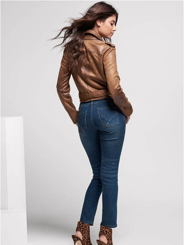 Women Distressed Moto Leather Jacket