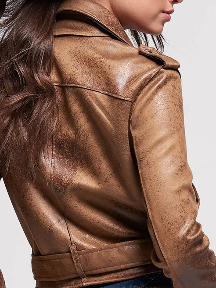 Women Distressed Moto Leather Jacket