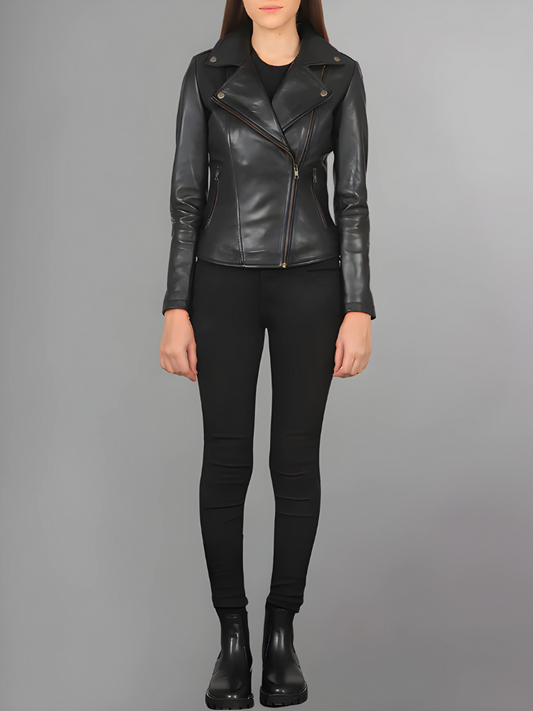 Women Flashback Black Leather Biker Jacket