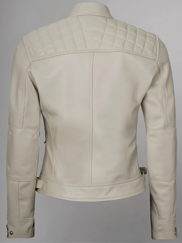 Women Tan Quilted Motorcycle Leather Jacket