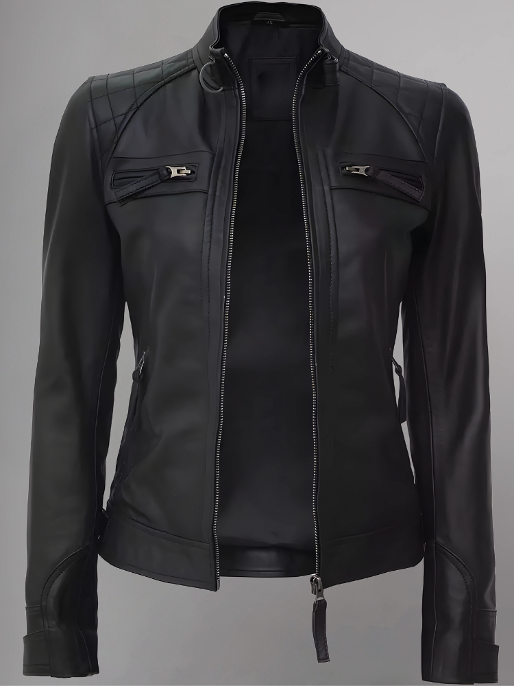 Women Tan Quilted Motorcycle Leather Jacket