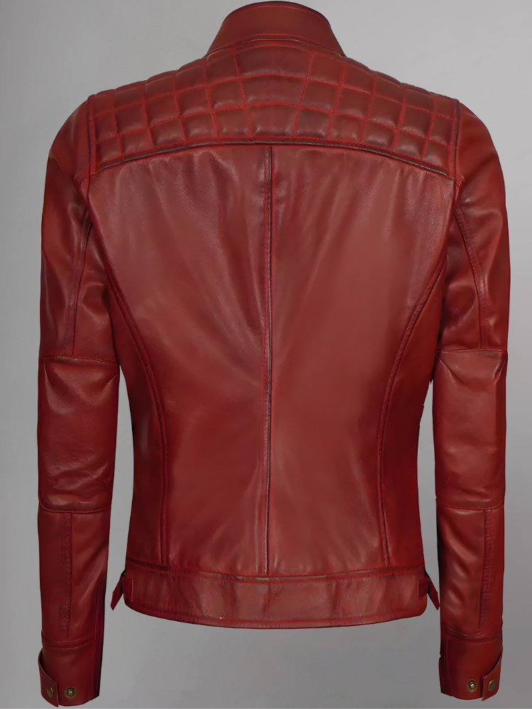 Women Tan Quilted Motorcycle Leather Jacket