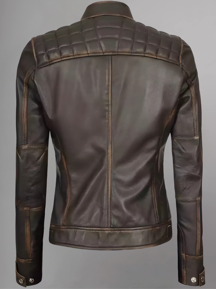 Women Tan Quilted Motorcycle Leather Jacket