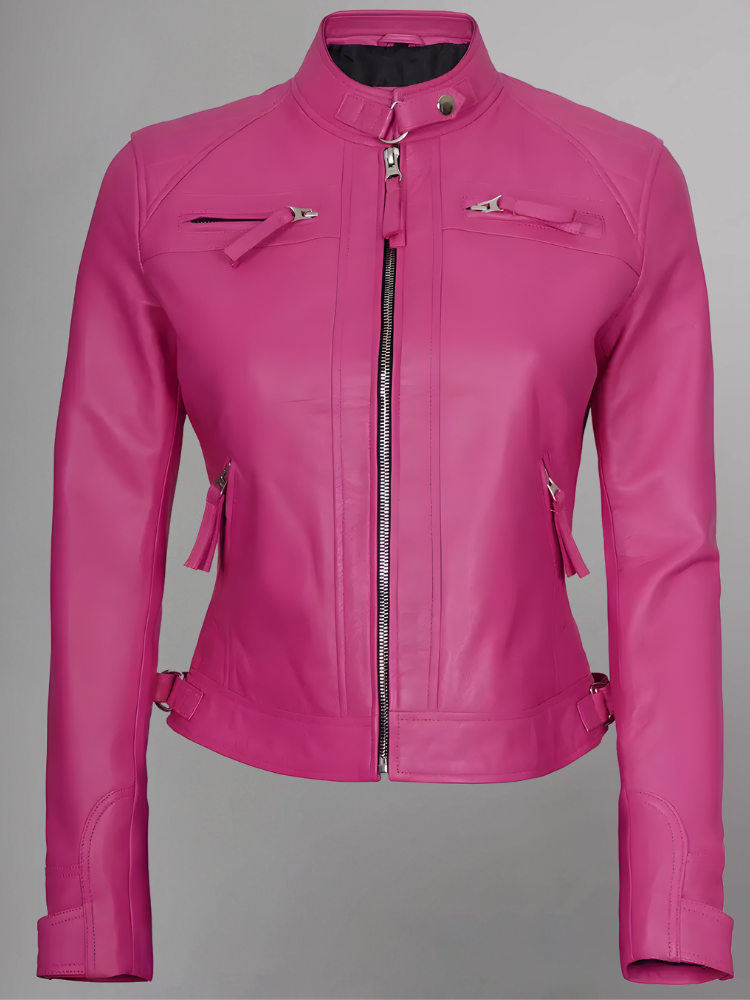 Women Tan Quilted Motorcycle Leather Jacket