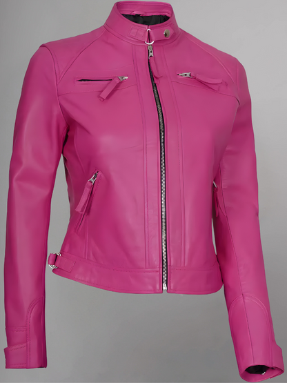 Women Tan Quilted Motorcycle Leather Jacket