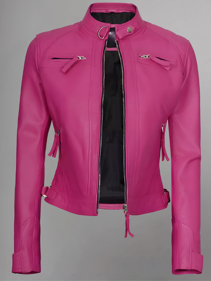 Women Tan Quilted Motorcycle Leather Jacket