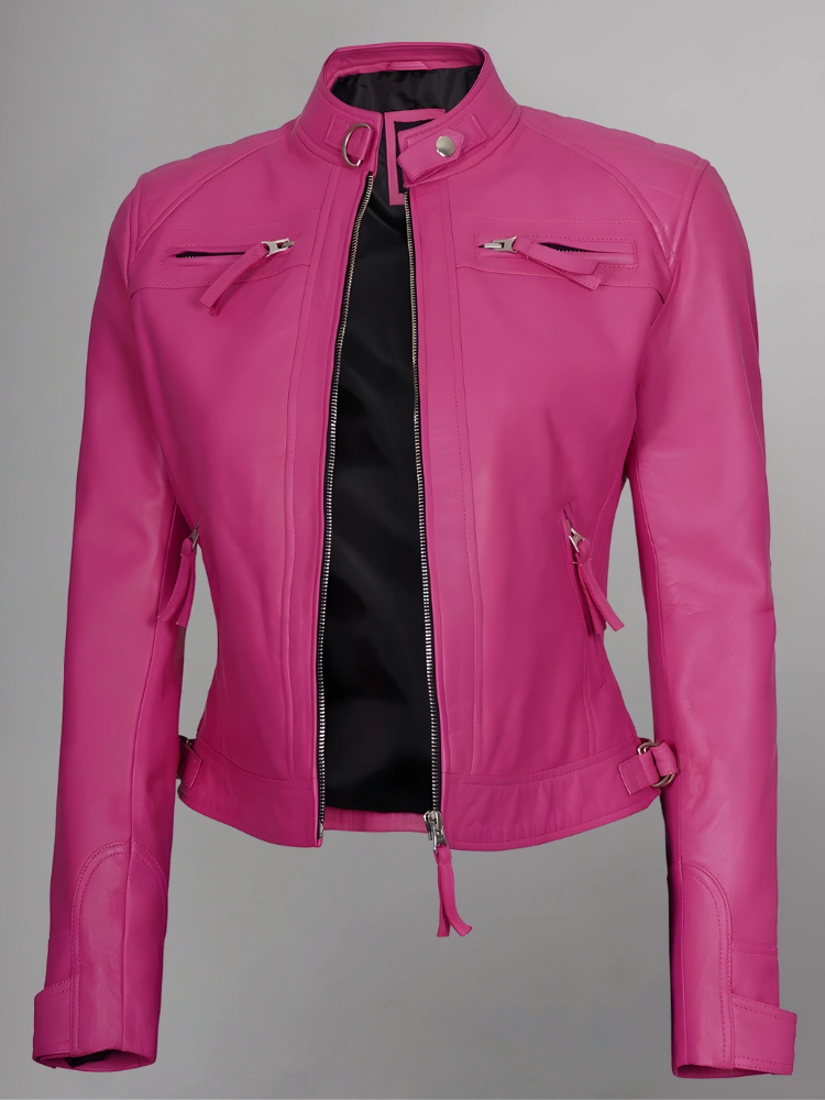 Women Tan Quilted Motorcycle Leather Jacket