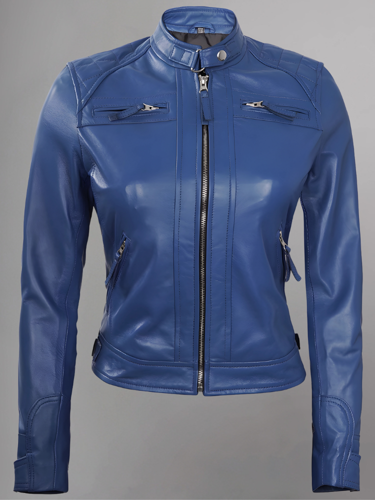 Women Tan Quilted Motorcycle Leather Jacket