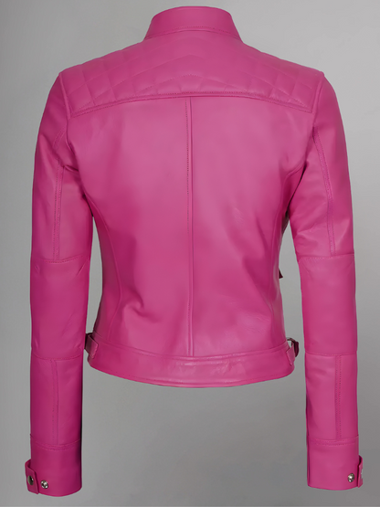 Women Tan Quilted Motorcycle Leather Jacket