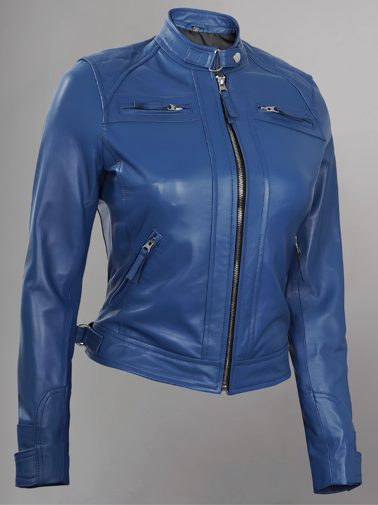 Women Tan Quilted Motorcycle Leather Jacket