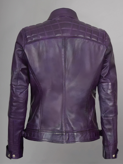 Women Tan Quilted Motorcycle Leather Jacket