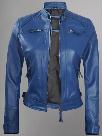 Women Tan Quilted Motorcycle Leather Jacket