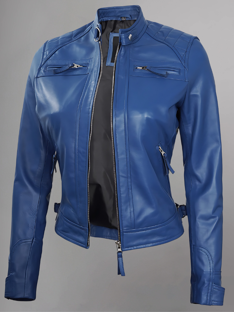 Women Tan Quilted Motorcycle Leather Jacket