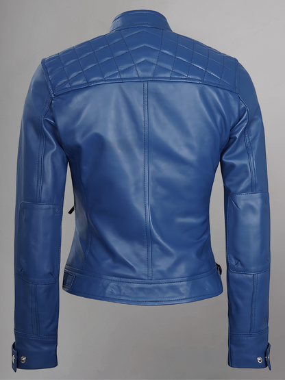 Women Tan Quilted Motorcycle Leather Jacket