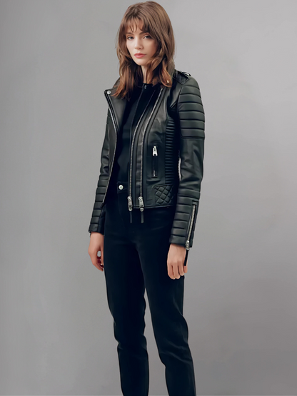 Women’s Boda Style Black Quilted Motorcycle Jacket