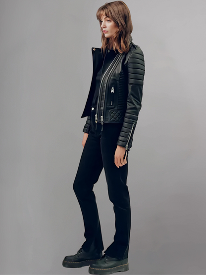 Women’s Boda Style Black Quilted Motorcycle Jacket