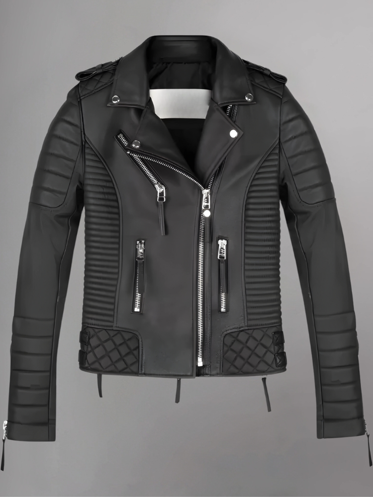 Women’s Boda Style Black Quilted Motorcycle Jacket