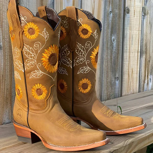 Women's embroidered knee-high cowboy boots