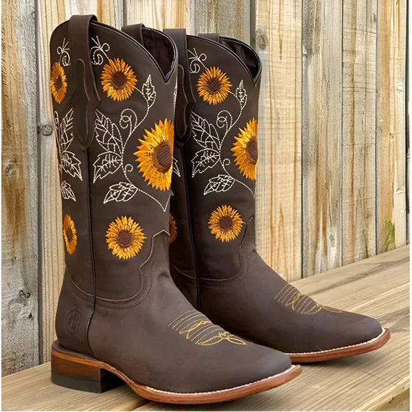 Women's embroidered knee-high cowboy boots