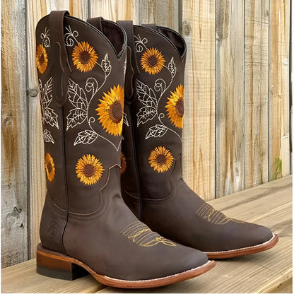 Women's embroidered knee-high cowboy boots