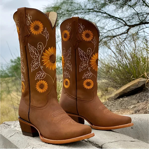 Women's embroidered knee-high cowboy boots