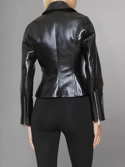 Women's Cinched Leather Motorcycle Jacket