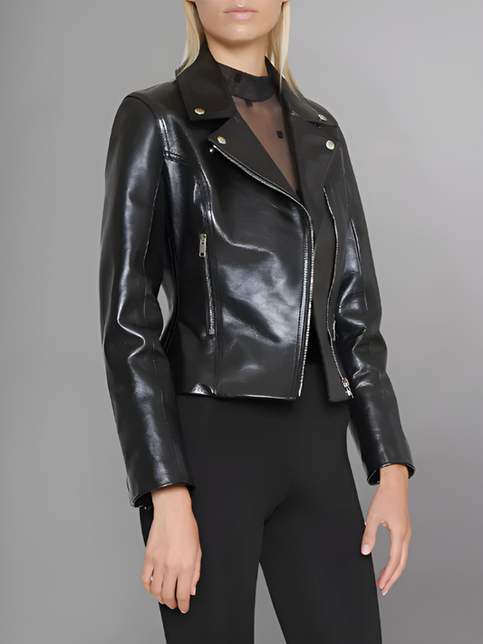 Women's Cinched Leather Motorcycle Jacket