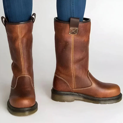 Women's comfortable leather ankle boots with faux fur