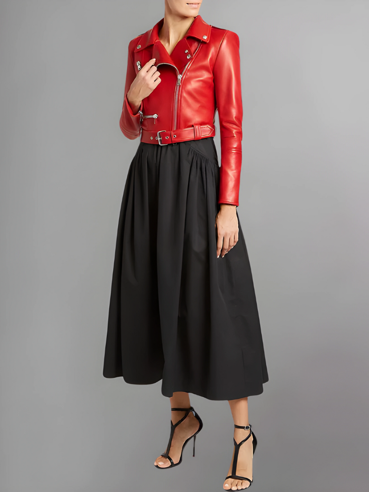 Women's Cropped Leather Biker Jacket